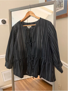Women's LOFT Black & White Striped Blouse Plus Size 16